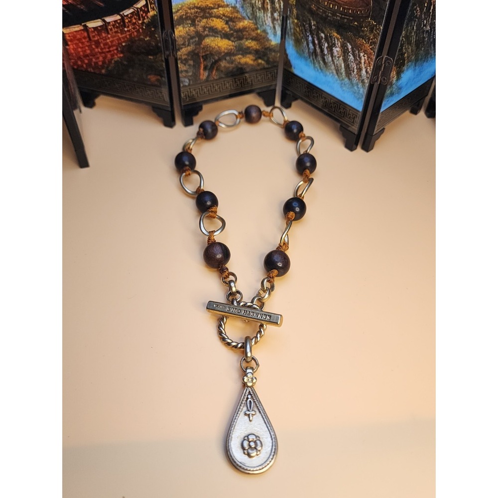 Vtg KENNETH COLE Signed Choker Necklace / Wrap Bracelet Wood Gold Tone FREE SHIP